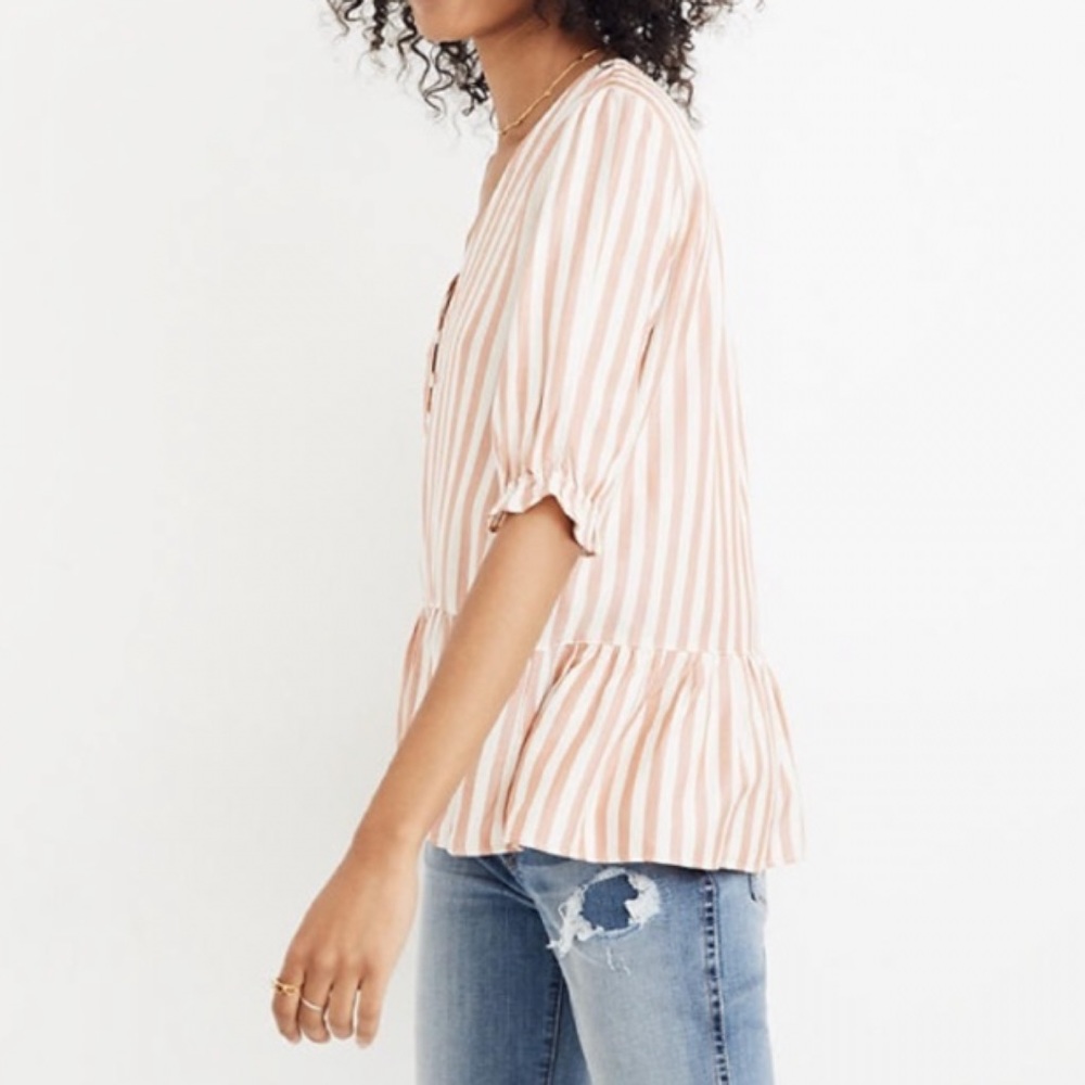 Madewell Courtyard Ruffle Hem Top Stripe Small - Picture 2 of 8